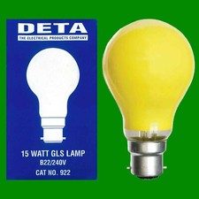 6x 15W DETA Yellow Incandescent Coloured Dimmable GLS Light Bulb Bayonet BC B22