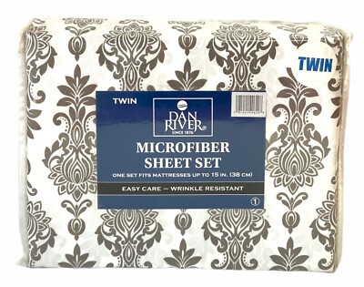 Dan River: Taupe & White Design, Microfiber, 3 Piece, Twin Sheet Set, NEW