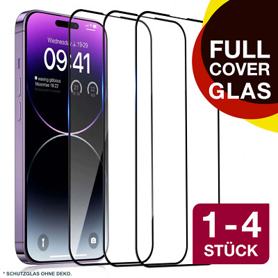 Panzerfolie Glas Full Screen Cover Display Schutz für iPhone 15 14 13 12 11 Pro