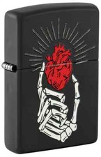 Zippo 46469, Skeletal Hand and Red Heart Design, Black Matte Lighter, NEW