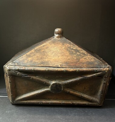 Wooden Dowry storage or trinket box Animal Hide covering