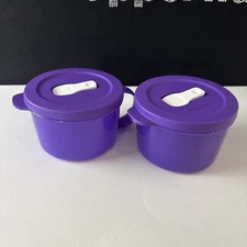 Tupperware Crystalwave Plus Soup Mug Set microwavable 2 cup / 500ml Purple New "