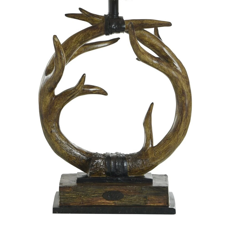 Lámpara de Mesa Asta Rústica Marrón Oscuro Beige Pantalla Salón Hombre Cueva 30" Foto 3 de 4