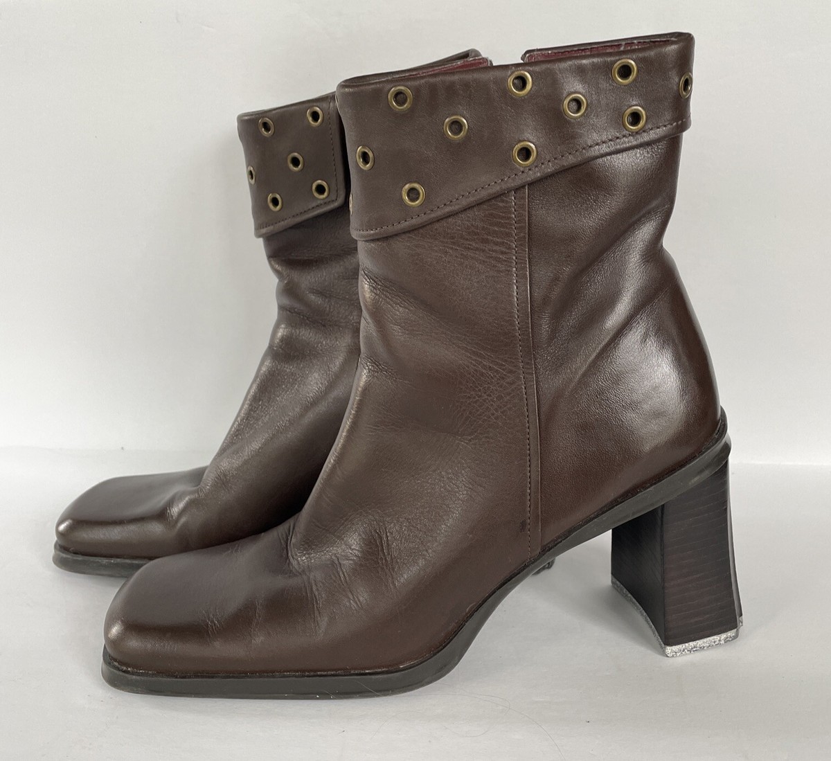 Nine West Roda Chocolate Brown Leather Platform Ankle Boots W Gold  Grommets