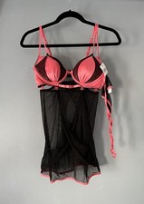Fredericks of Hollywood Babydoll Set Sz. L Pink Black NWT