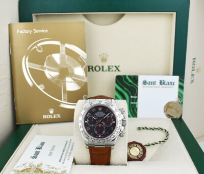 ROLEX - 18kt White Gold DAYTONA Black Race Dial Brown Strap 116519 - SANT BLANC