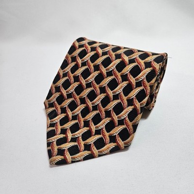 Ike Behar New York Silk Necktie Black Gold Rust Geometric Basketweave 4''x58''