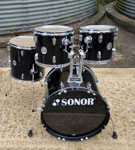 Sonor Force 505 Drum Kit Piano Black 5 Piece 10 12 14 14 Snare 20 Good Used - Picture 7 of 20