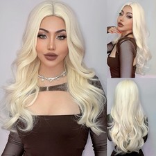 Long Wavy Heat Resistant Synthetic Hair Layered Platinum blonde Costume Wigs