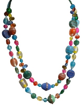 Art Glass beads multi colored vintage necklace 18'' - 20'' EUC
