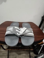 ADIDAS Slides Sandal Grey & White Men's 18 New HQ4373 Athletic Casual Pool Beach