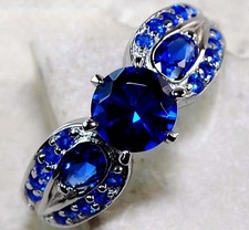 2CT Treated Blue Sapphire 925 Solid Sterling Silver Ring Jewelry Sz 8 MK1-6