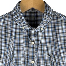 Vineyard Vines Boys Performance Whale Shirt XL Blue Tan Plaid Button Down