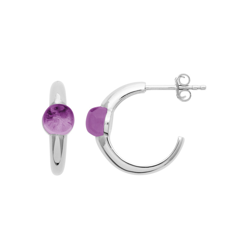 Boucles d'oreilles demi-créoles améthyste et argent 925, le cadeau d'anniversaire idéal