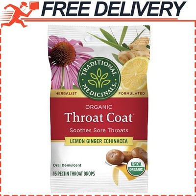 Traditional Medicinals Organic Throat Coat Lozenges Lemon Ginger Echinacea 16ct