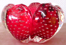 MURANO Glas Aschenbecher Bubble BULLICANTE rot H. 8cm, 700 g, Luftblasen,  60er