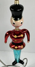 Vintage 1990s de Carlini Blown Glass Italian Nutcracker Ornament Blue and Red 