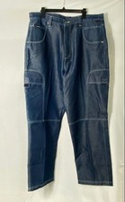 Vintage Y2K FUBU Men's Blue Cargo Carpenter Jeans Contrast Stitch Sz 40x34