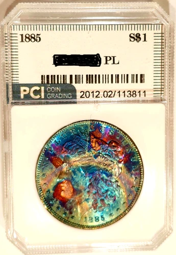 1885-P Gem BU ++ PL Proof-like Monster Multi Color Rainbow Toned Morgan Dollar