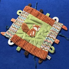 Maison Chic Fox Lovey Security Blanket Green Orange Brown Tabs Knots Sensory