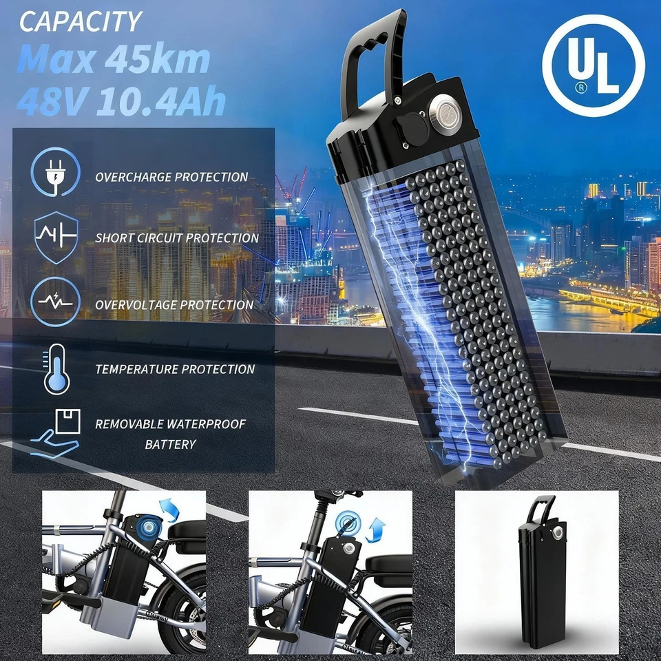 14" 250W Adult Electric Bikes Bicicletta Elettrica Pieghevole,10.4 AH/15.6AH - Immagine 3 di 4