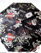 NWT ED HARDY LOVE KILLS SLOWLY BLACK/MULTICOLOR AUTO UMBRELLA Y2K