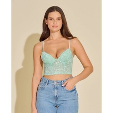 Cosabella Pret A Porter Padded Floral Lace Pushup Bustier Top Green Size 34B NWT