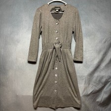 Vintage Positive Attitude Gray Button Front Tie Waist Dress USA 5/6 Officecore