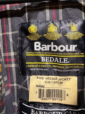 Barbour Bedale A105 Wax Jacket Made in England Size C42 /107CM