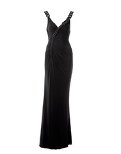 Versace black ruched evening dress with chain shoulder straps, fw 2007