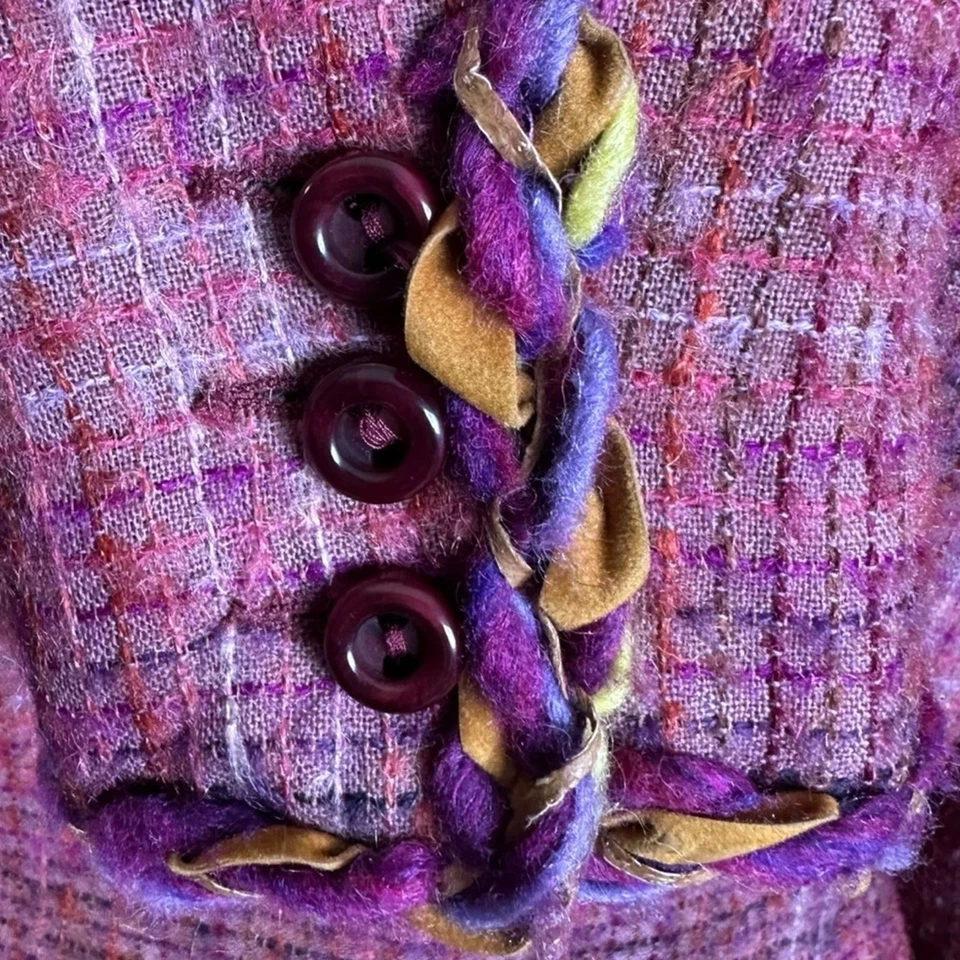 Vintage Y2K Anna Sui Mohair Tweed Blazer Jacket Lavender Purple Braided Trim 8 - Image 4 of 4
