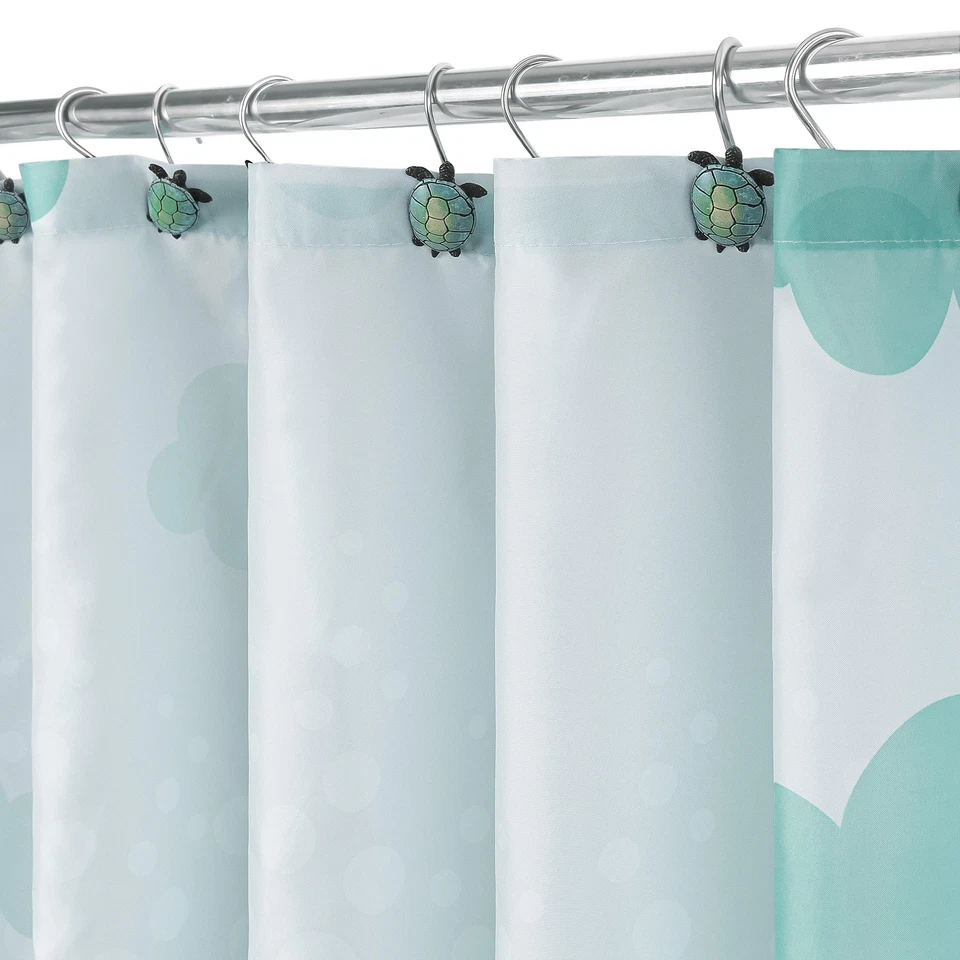 Preciosa cortina de ducha de tela de criaturas marinas de dibujos animados para niños, tortugas ballena y... Foto 2 de 4