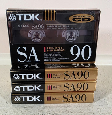 Lot Of 4 TDK SA90 Blank Cassette Tapes 90min High Bias Type II