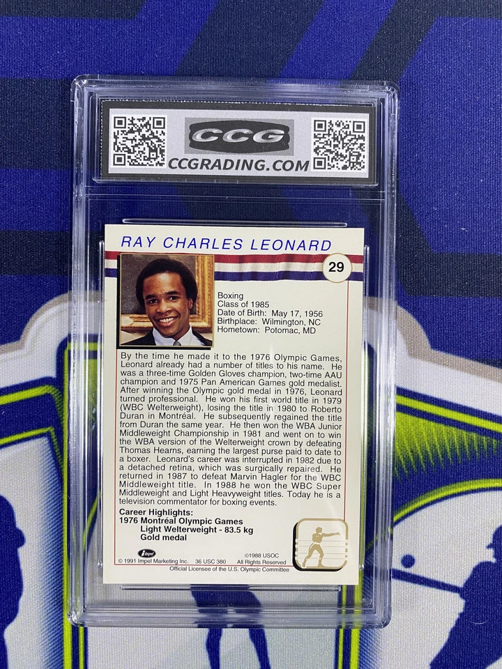 Sugar Ray Leonard 1991 Impel US Olympic HOF 29 CCG 10 RC - Image 2 of 2
