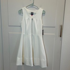 Vince Camuto White Sleeveless Zip Front Fit Flare Dress Size 8 MSRP $128 NWT