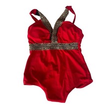 Trendy Red One piece Swimsuit with Gold Accents Perfect for beach and pool