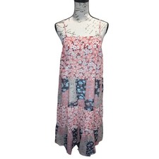 Davi & Dani Pink Floral Patchwork Tiered Maxi Dress Spaghetti Strap- Large