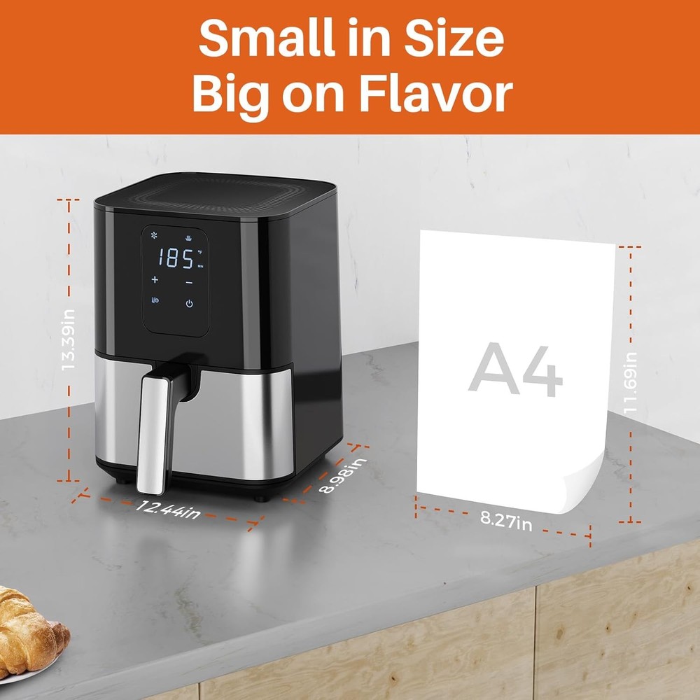 Compact 4.5QT Air Fryer Oven with 1-Touch Digital Display, Space Saving & Non-Stick