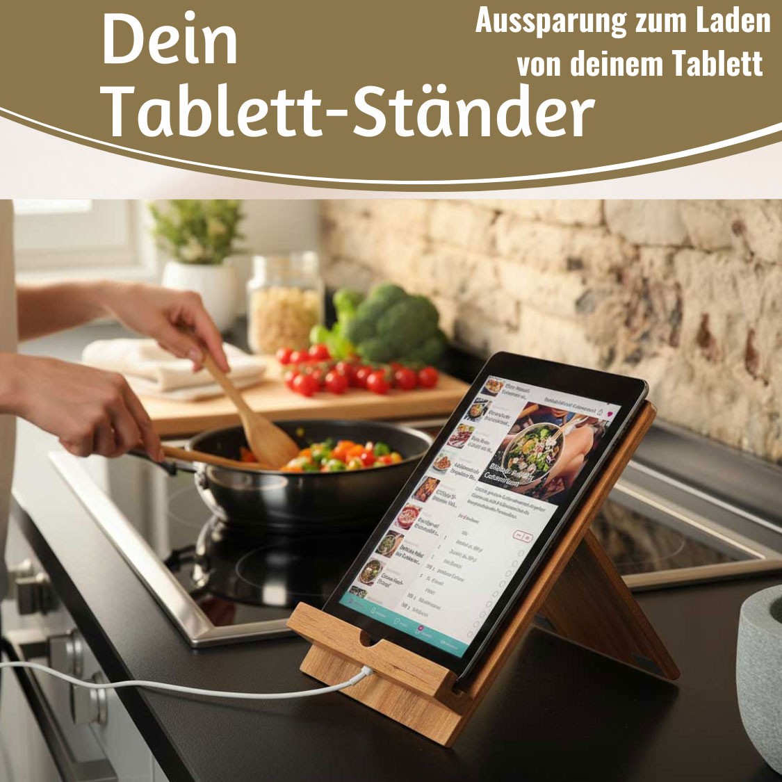LS-LebenStil Holz Kochbuchhalter Aus Akazie FSC – Klappbar, 23x18x19 Cm, Tablethalterung & Ständer Für IPad, Tablets & Bücher Ladestation Tablet Ständer