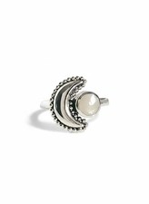 Sterling Silver Crescent Moonstone Moon Ring