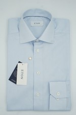 Men ETON Single Cuff Shirt Blue Cutaway Slim Fit Size 39 15.5
