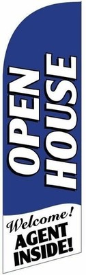30''x78'' Swooper Bow Flag OPEN HOUSE Welcome Agent Inside Blue White