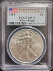 2014 $1 PCGS MS70 AMERICAN SILVER EAGLE - FIRST STRIKE - FLAG LABEL - MS 70