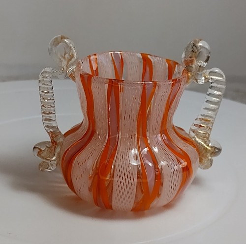 Murano Italy Vase Venini & Bianconi Latticino White Orange & Gold Glass C. 1900 - Picture 19 of 24