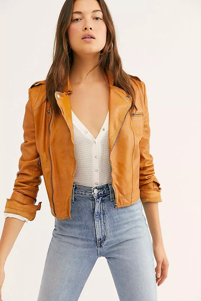 Free People Josey Moto Brown Leather Jacket Size Large eBay