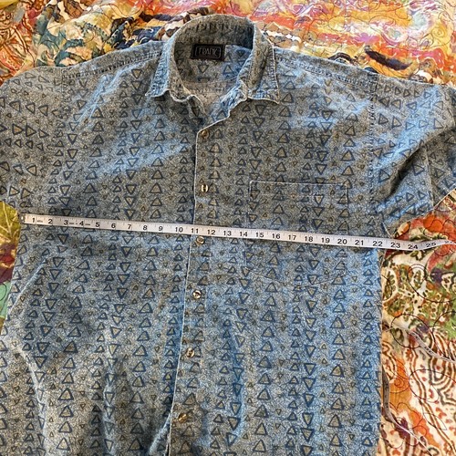 FRANK Shirt Button Up Vintage Geometric 80s USA Skater Sunwashed Triangles Rad - Picture 5 of 5