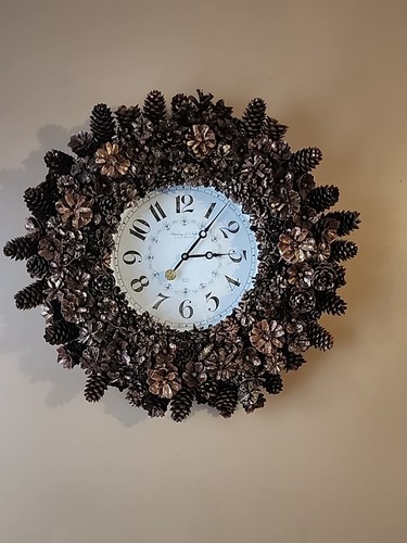 Rustic Pinecone Clock 26" Wide Clock Handmade Golden Shimmer Finish EXACT Org. - Picture 4 of 6