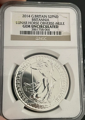 2014 NGC Great Britain S2PND GEM UNC £2 Pound Lunar Horse Obverse Mule W/COA- (B