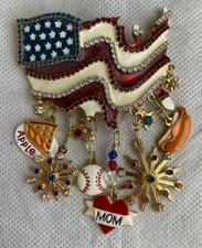 Lunch at the Ritz LATR 2 GO Patriotic American Pin Brooch w/ dangle charms