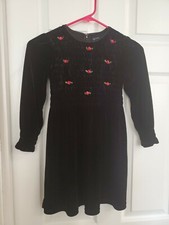 Children's Place Stretch Top Girls L/S Black Velvet Dress W/Rosebuds Size 5